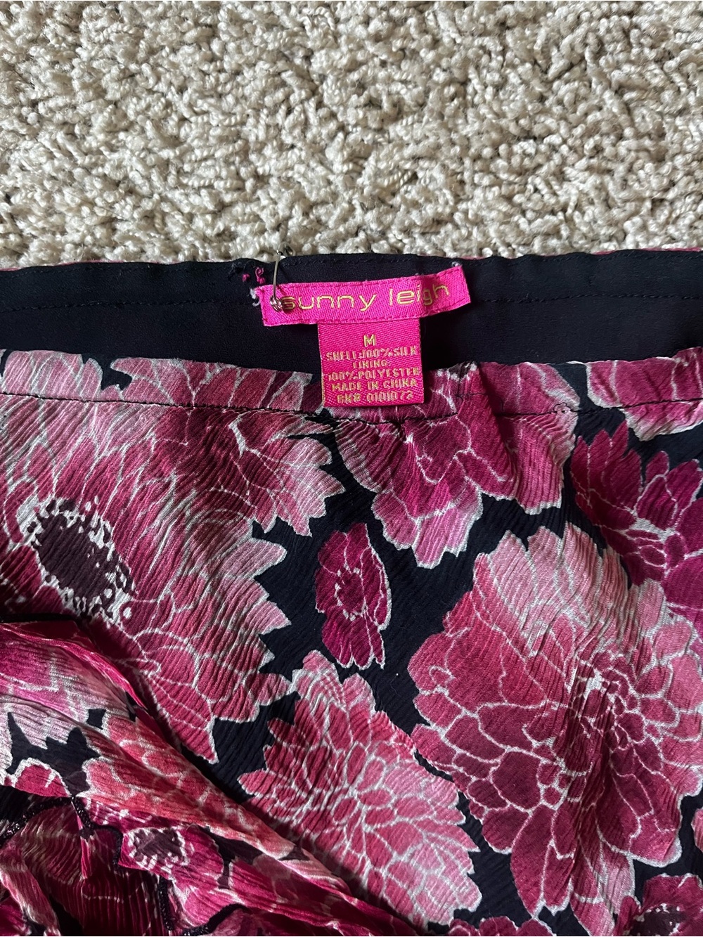 Sunny Leigh Black Midi Skirt with Pink Floral Print and Ruffle Hem - Picture 2 of 3